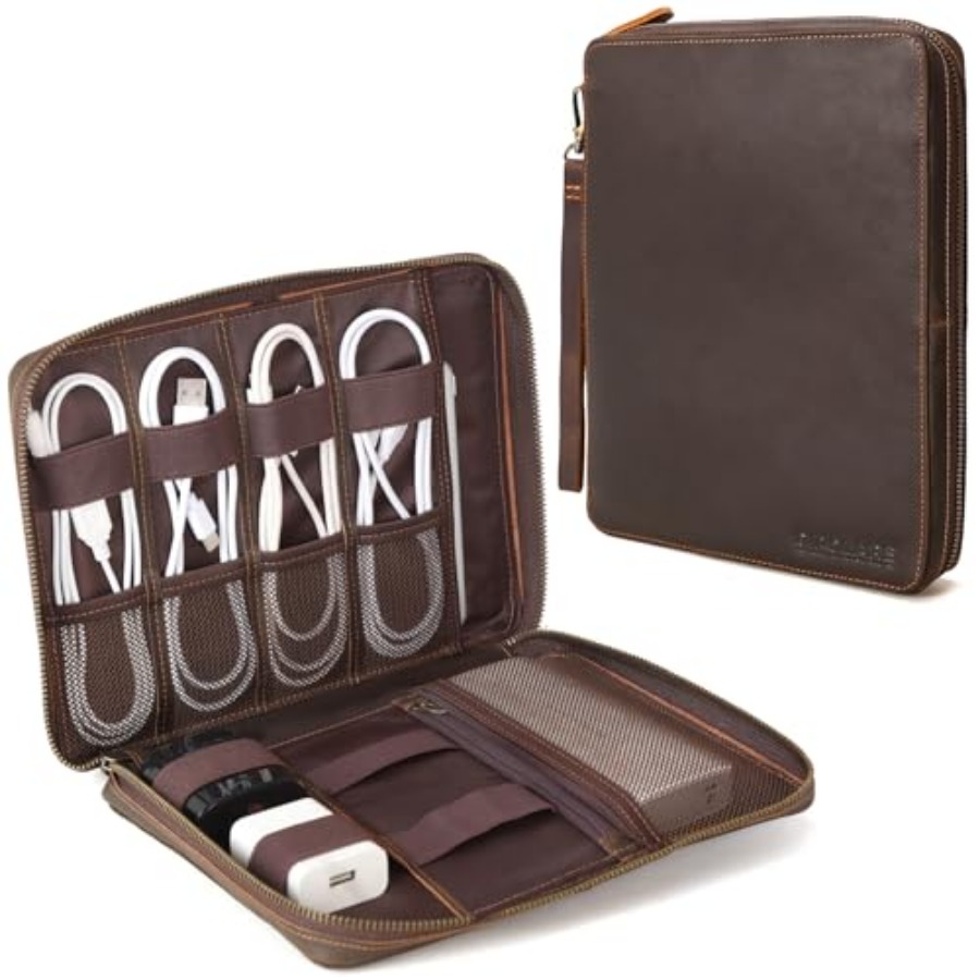 Tech Accessories Storage - Polare Full Grain Leather Travel Cable