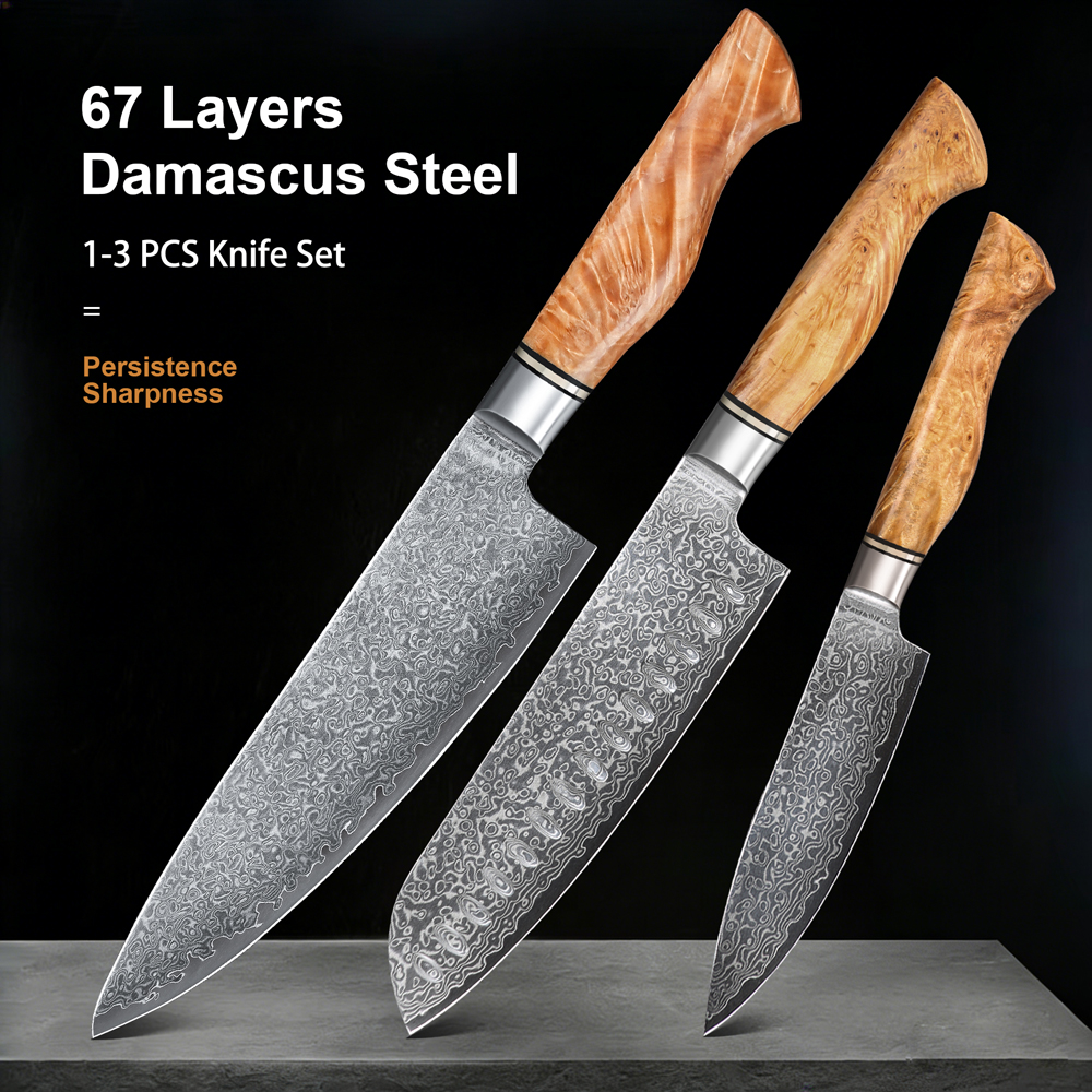 1-3PCS Knife Sets 67 Layer Dam - High Tech Kitchen Accessories avaliação e preço